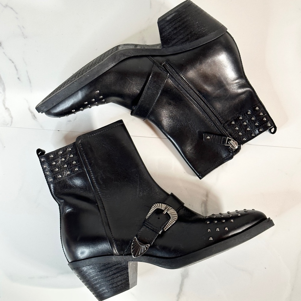 GEOX Italian Leather Western Ankle Boots 7.5 Studded Black LOVAI Low